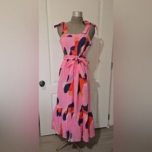NWT CIEBON Pink Roma Abstract Print Apron Dress, SIZE M
